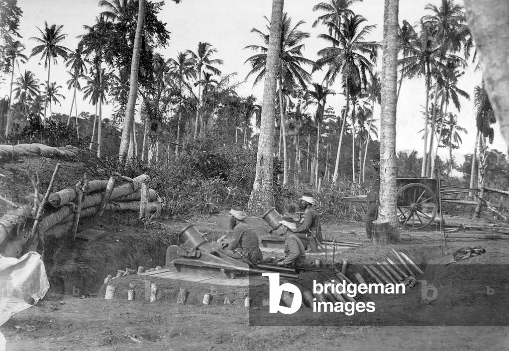 Indonesia / Sumatra: Dutch mortar position near Banda Aceh, 1874. Aceh War (1873 - 1914)