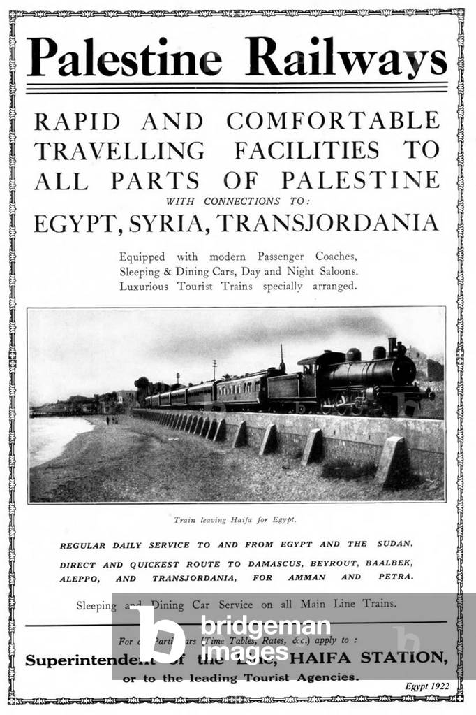 Israel / Palestine: Palestine Railways poster, Egypt, 1922