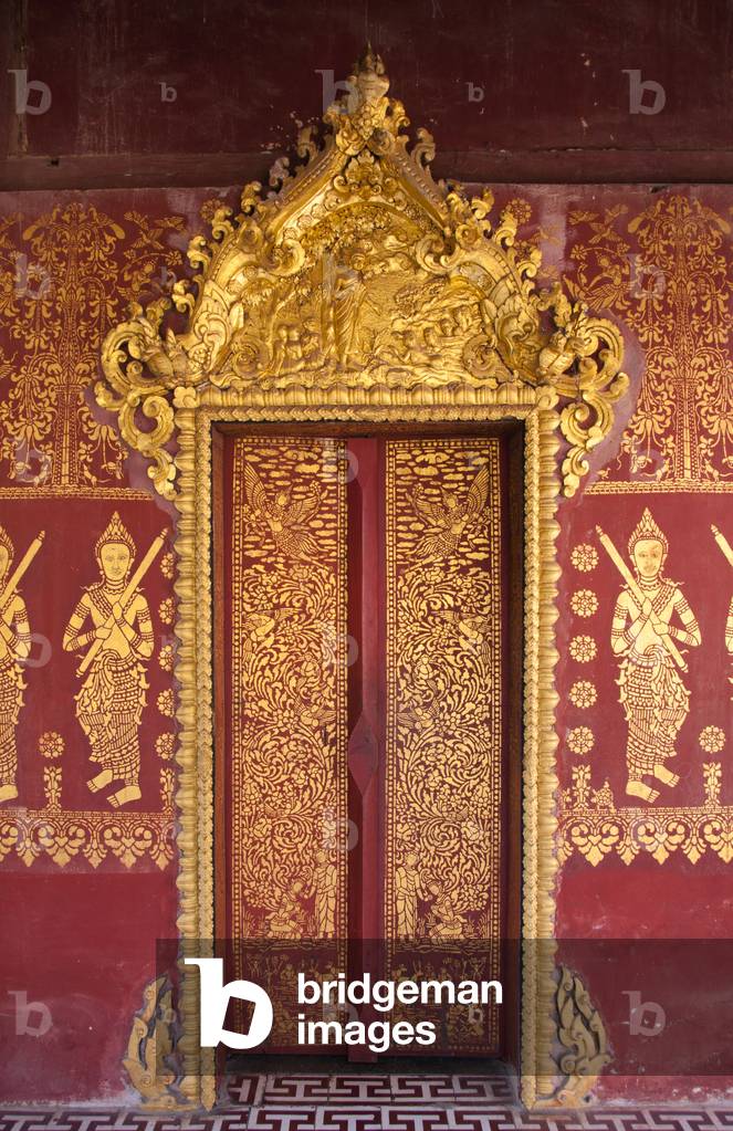 Laos: Lacquered doorway of the sim (ordination hall), Wat Souvannakhiri (Wat Khili), Luang Prabang