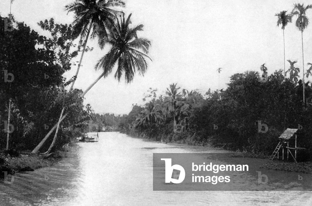 Thailand: A canal scene from outside Bangkok, c. 1900