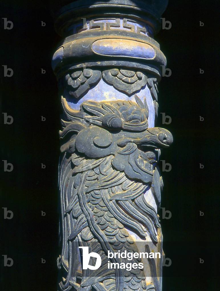 Vietnam: Dragon entwined on a pillar at the Tomb of Emperor Dong Khanh, Hue