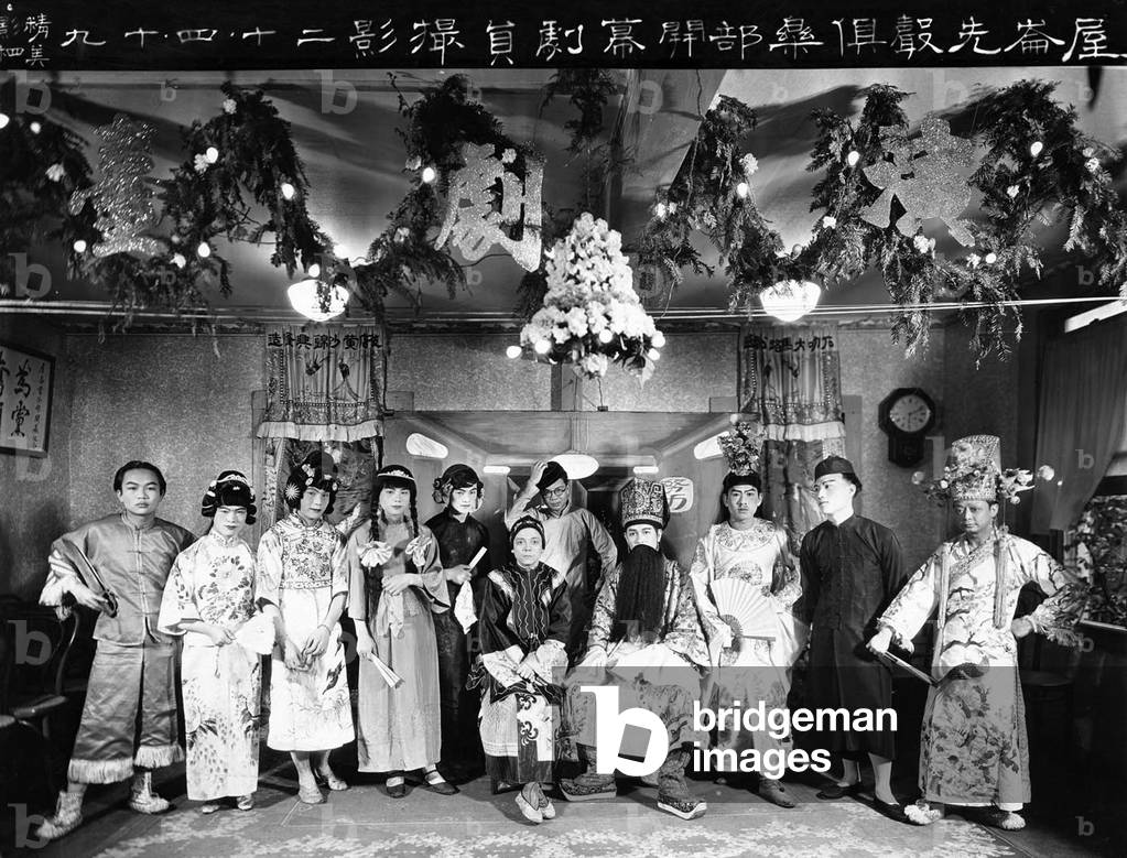 USA: The cast of a Cantonese opera production by an amateur troupe in Oakland, California, 1924
