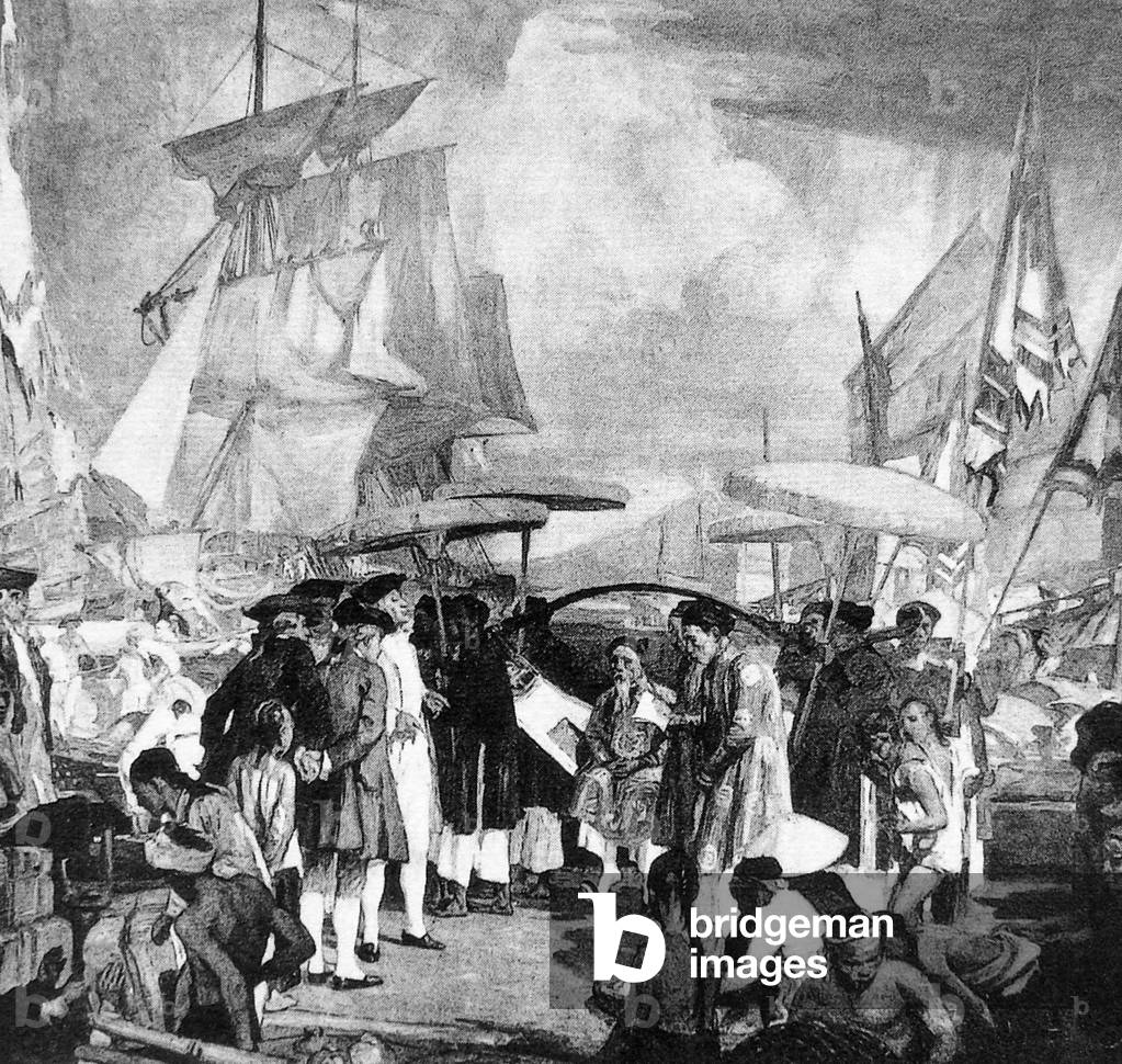 Vietnam / France: Pierre Poivre (1719-1786) at Tourane (Da Nang) in 1749, painting by Charles Fouqeray