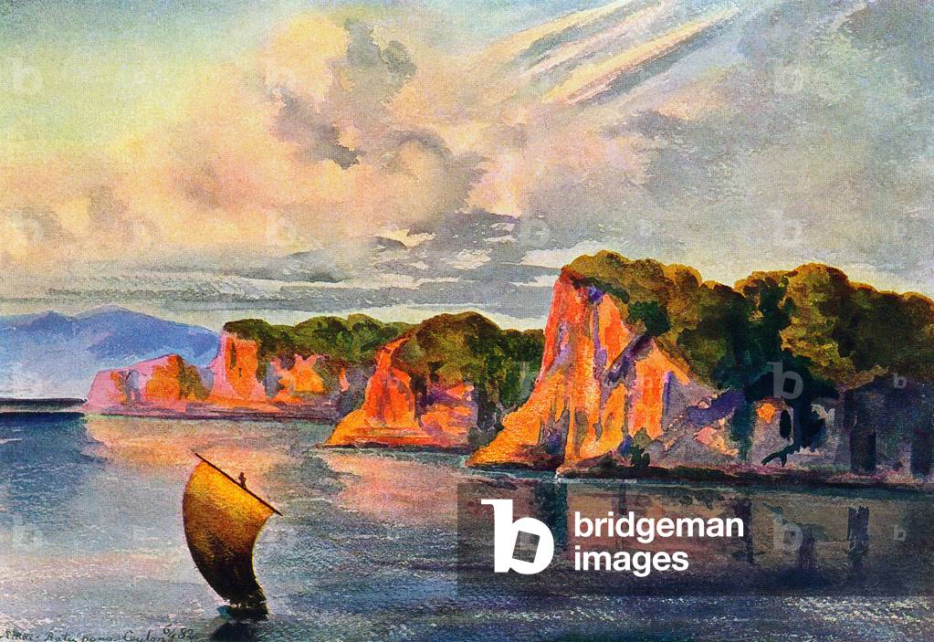 Sri Lanka: Ratu Pana cliffs at Weligama, Sri Lanka. Watercolour by the German scientist and traveller Ernst Haeckel, c.1882.