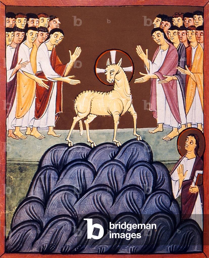 Germany: The Lamb on Mount Zion. From the Bamberg Apocalypse, 1000-1200