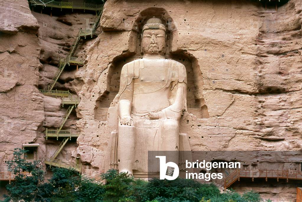 China: The 27 metre-high Maitreya Buddha, Binglingsi, Yongjing County, Linxia Hui Autonomous Prefecture, Gansu