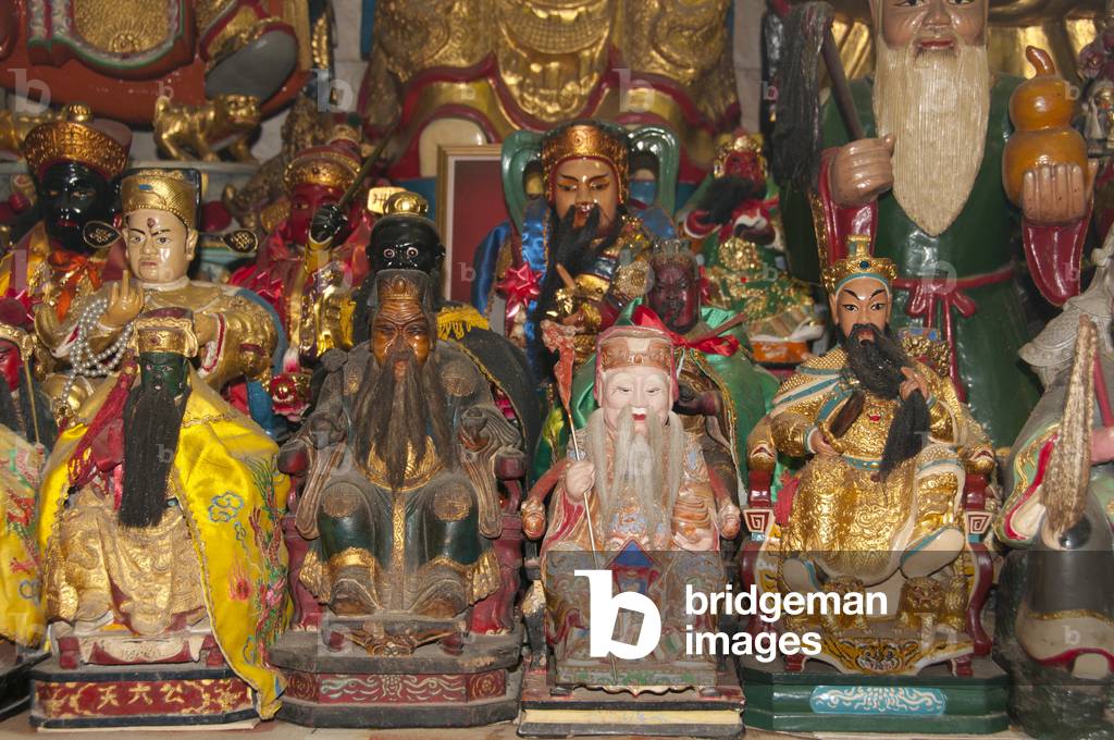 Thailand: Chinese gods and other statues on an altar at San Chao Bang Niew (Chinese Taoist temple), Phuket Vegetarian Festival