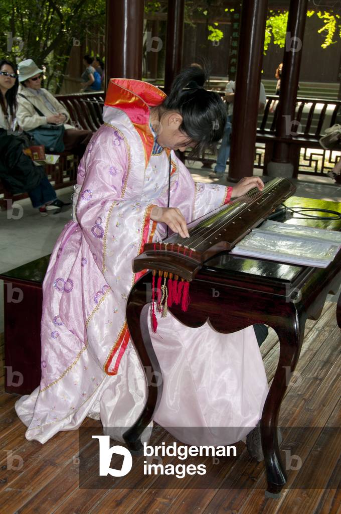 China: Traditional music in the grounds of Du Fu Caotang (Du Fu's Thatched Cottage), Chengdu, Sichuan Province