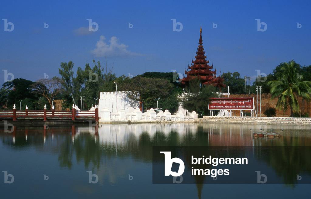 Burma / Myanmar: Burmese army propaganda next to the South Gate of Mandalay Fort and moat, Mandalay