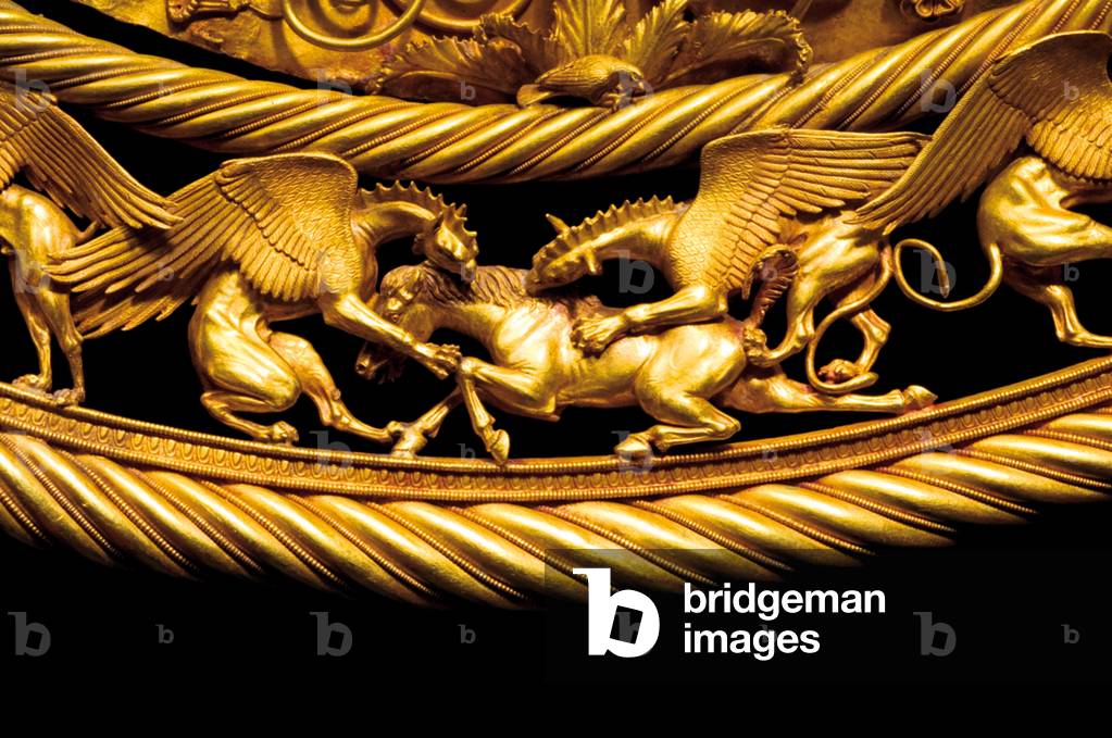 Ukraine: Detail from golden Scythian pectoral, 4th century BCE