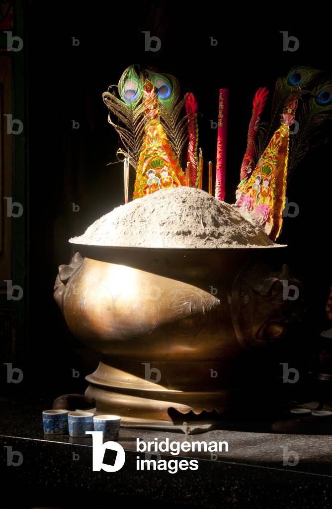 Thailand: Incense on an altar at Paokong Chinese shrine (joss house), Trang Town, Trang Province, southern Thailand