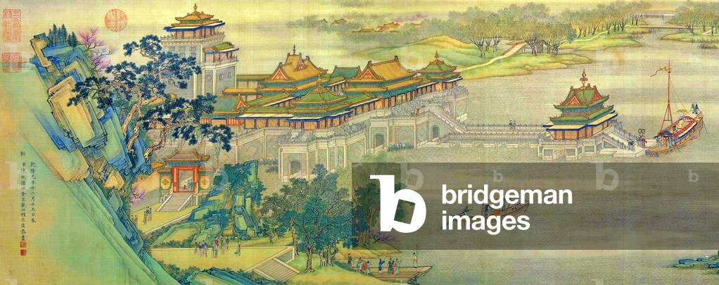 China: 'Qingming Shang Tu'or 'Along the River During the Qingming Festival' (detail), from a 1737 Qing Dynasty version based on the Zhang Zeduan (1085-1145) original scroll painting dating from the Northern Song Dynasty (960-1127)