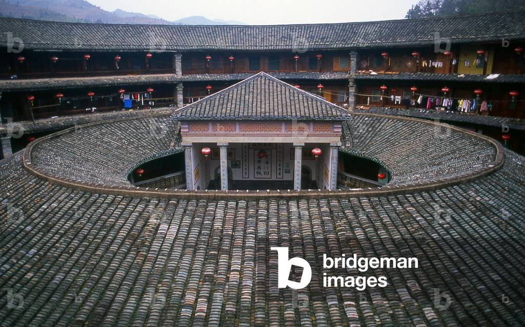 China: The inner courtyard at Zhenchang Lou Hakka Tower near Hukeng, Yongding County, Fujian Province