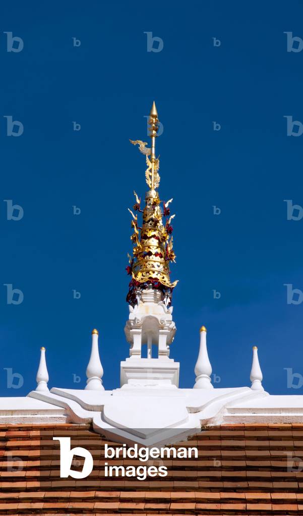 Thailand: Finial representing a mythical Mount Meru on the roof of the Ho Trai or library building, Wat Changkam, Wiang Kum Kam, Chiang Mai