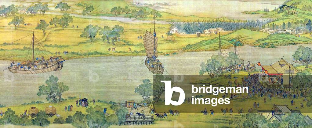 China: 'Qingming Shang Tu'or 'Along the River During the Qingming Festival' (detail), from a 1737 Qing Dynasty version based on the Zhang Zeduan (1085-1145) original scroll painting dating from the Northern Song Dynasty (960-1127)