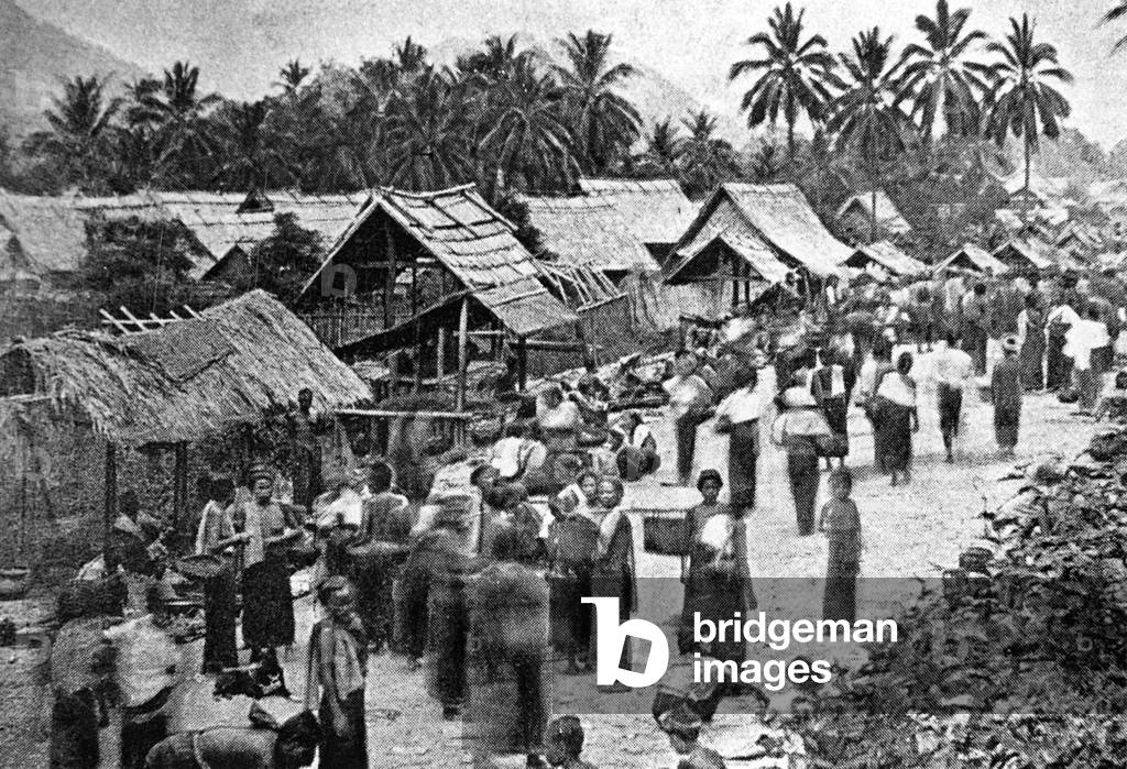 Laos: The market at Luang Prabang before its destruction by the Haw (late 19th century)
