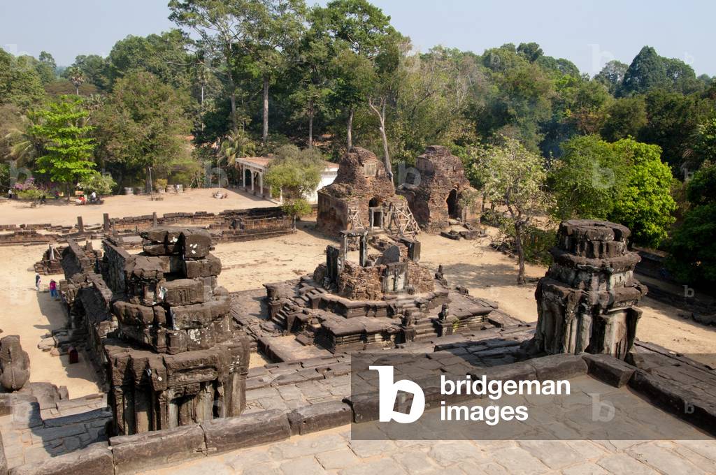 Cambodia: View from the central sanctuary towards the southeastern section of the temple, Bakong, Roluos Complex, Angkor