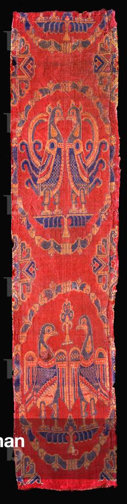 Iran: Silk hanging with decorative bird motifs, 7th century.