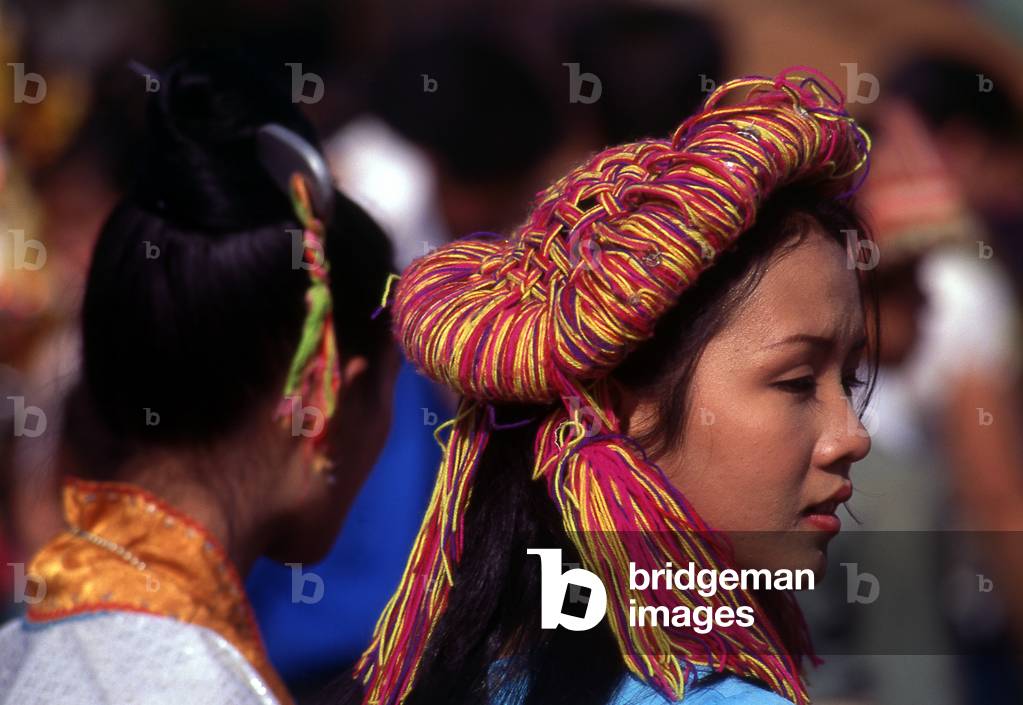 Thailand: Lisu women dress up in fine headdresses for Lisu New Year celebrations, Chiang Mai Province, northern Thailand