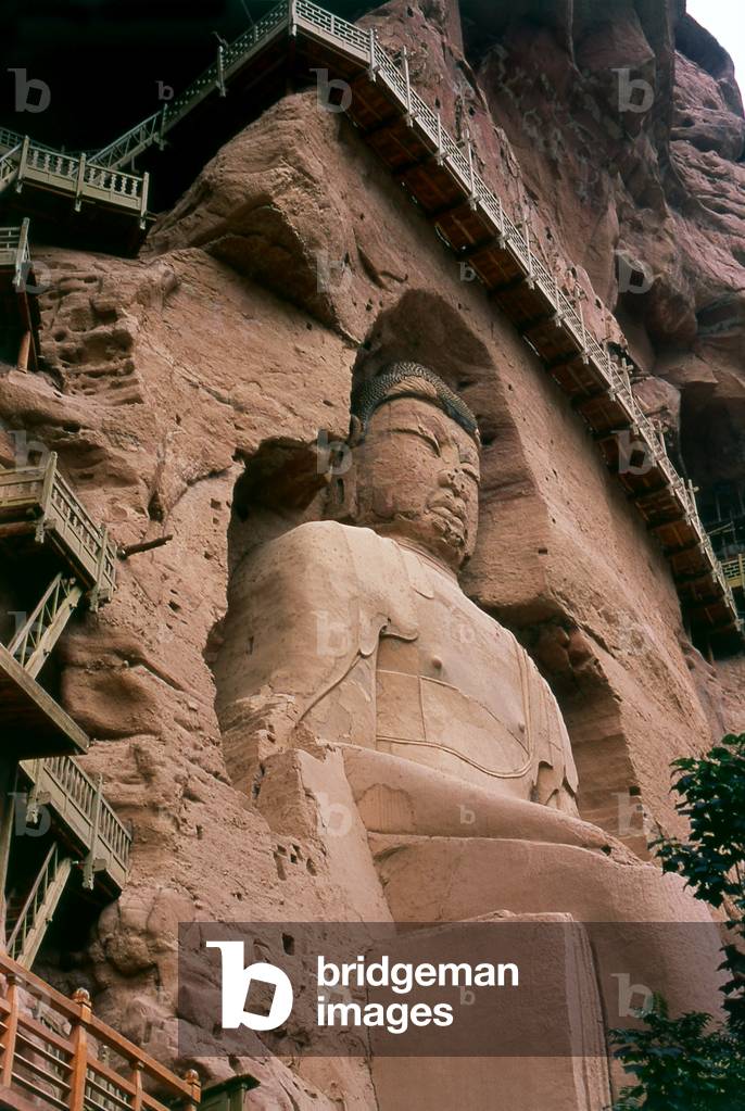 China: The 27 metre-high Maitreya Buddha, Binglingsi, Yongjing County, Linxia Hui Autonomous Prefecture, Gansu