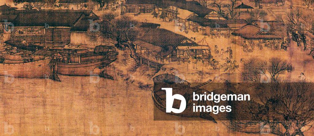 China: 'Qingming Shang Tu'or 'Along the River During the Qingming Festival' (detail), Zhang Zeduan (1085-1145) original scroll painting dating from the Northern Song Dynasty (960-1127)