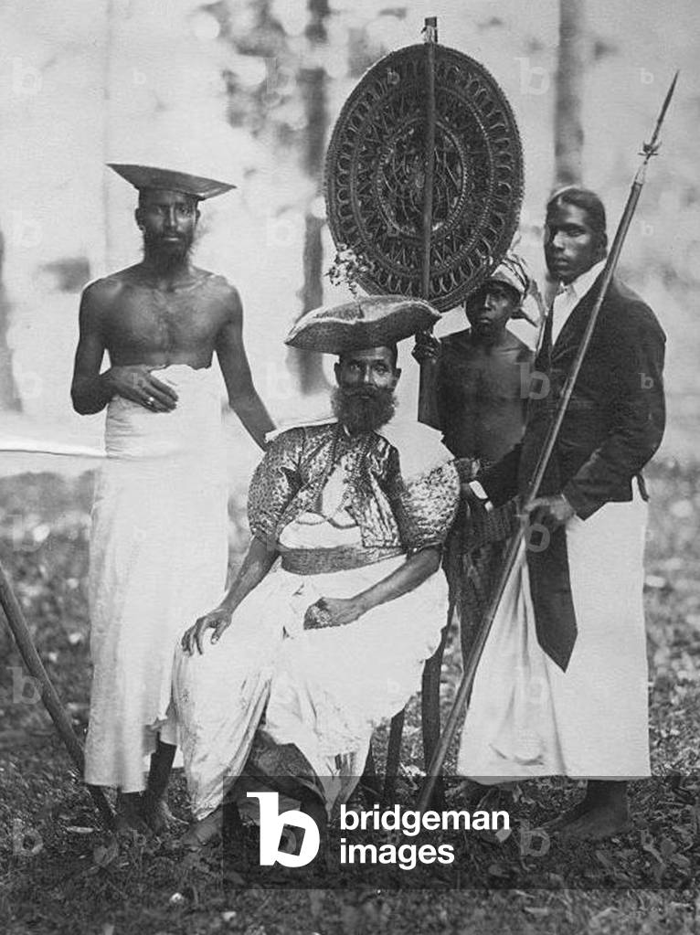 Sri Lanka: Sinhalese aristocrat the Chief of Gampola together with three retainers, c.1880.