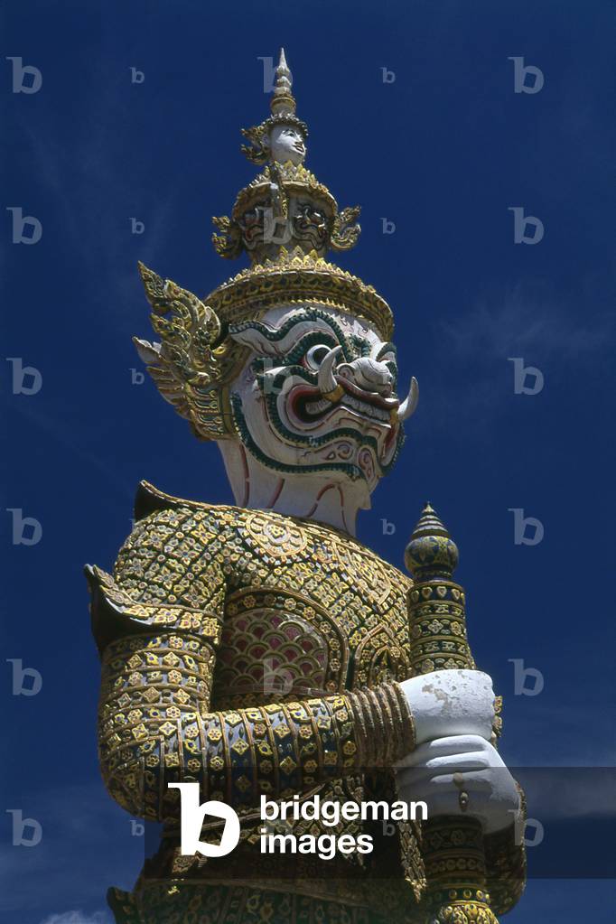 Thailand: Sahasadeja, (a character from the Ramakien), a yaksha temple guardian, Wat Phra Kaeo (Temple of the Emerald Buddha), Grand Palace, Bangkok