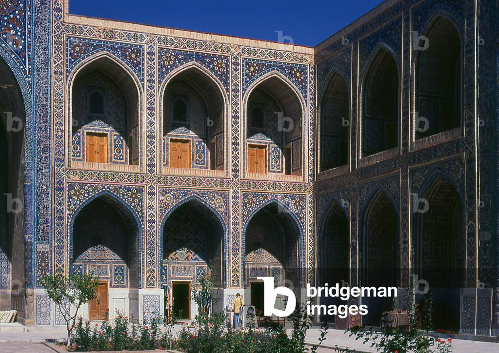 Uzbekistan: Inner courtyard at Ulug Beg Madrassa, The Registan, Samarkand
