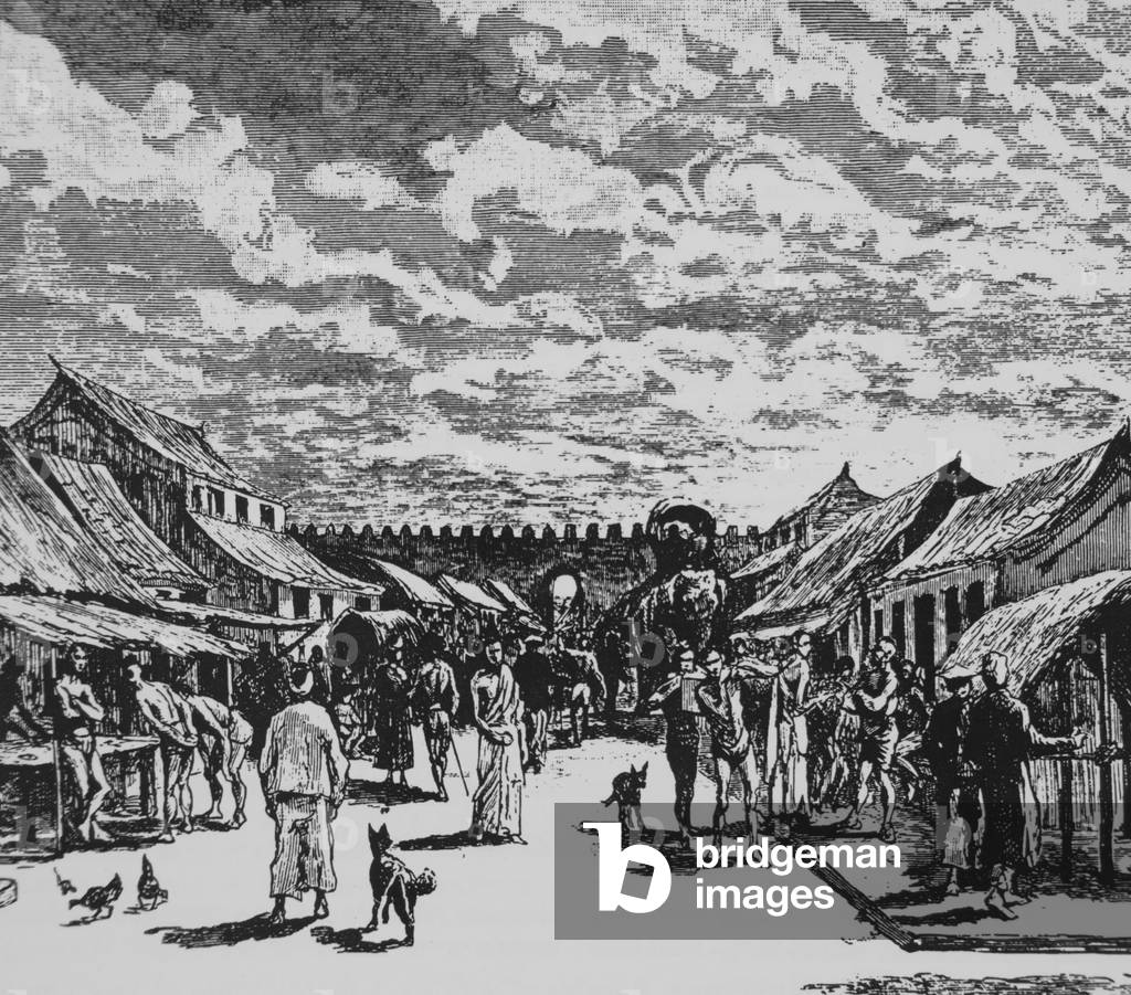 Thailand: View from inside the City of Chiang Mai towards a city gate. From Le Tour Du Monde (Paris), 1885.