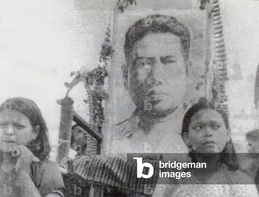 Cambodia: Revolutionary women carry a picture of Son Ngoc Minh (1920-1972), also known as Achar Mean, veteran Cambodian  communist politician.