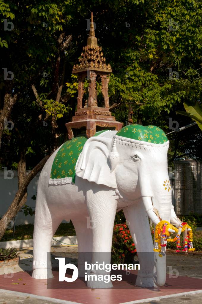 Thailand: A statue of the elephant believed to have brought the Emerald Buddha to Wat Phra Kaeo Don Tao, Lampang, Lampang Province
