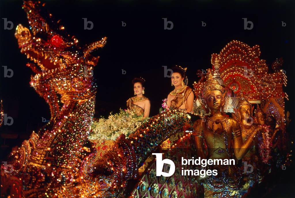 Thailand: Procession of highly decorated floats, Loy Krathong Festival, Chiang Mai