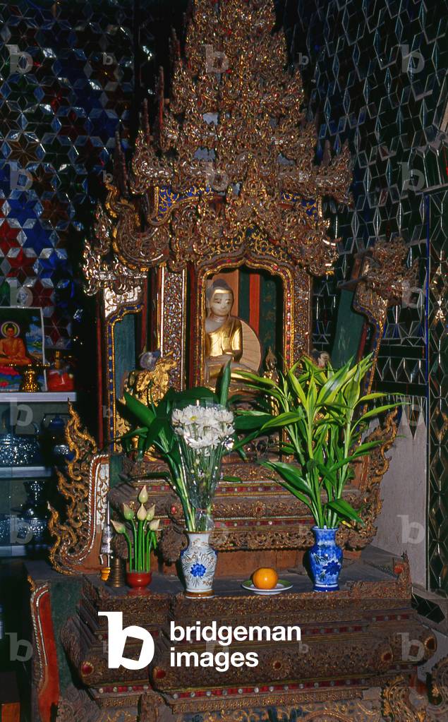 Thailand: Small Burmese-style Buddha image in the viharn at Wat Nong Kham (Pa O temple), Chiang Mai, northern Thailand