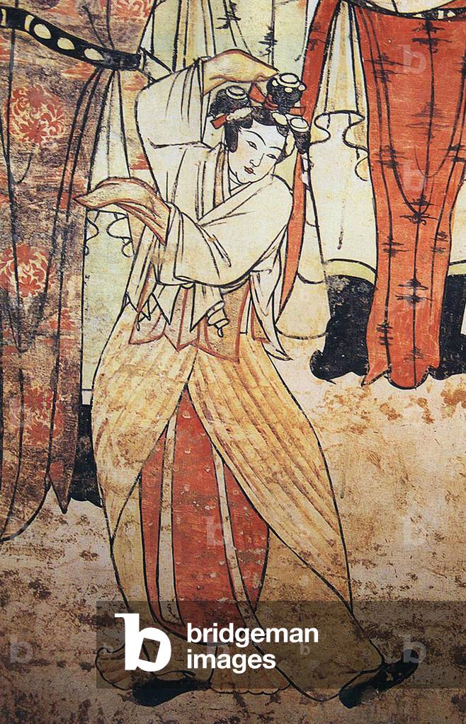 China: A woman dancing. Detail of a mural in the tomb of Zhang Kuangzheng, Xuanhua, Hebei, Liao Dynasty (1093-1117).