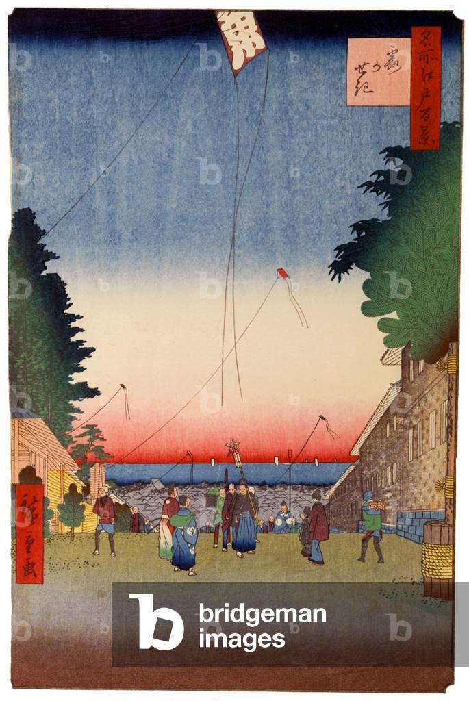 Japan: Spring: Kasumigaseki, The Asano Barracks of samurai of the Kuroda clan. Image 2 of '100 Famous Views of Edo'. Utagawa Hiroshige (first published 1856-59)