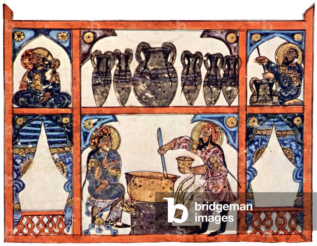 Iraq: A pharmacist mixing medicine, from an Arabic manuscript of Disocorides, c. 1225 CE