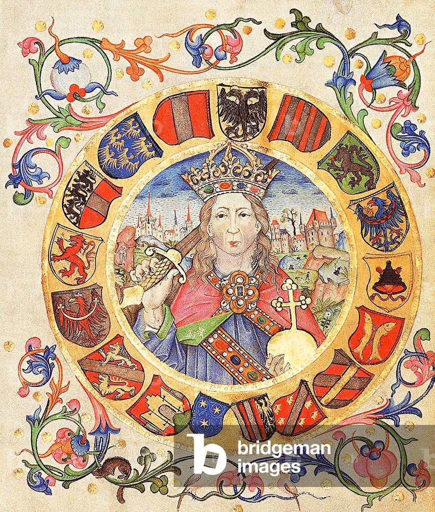 Germany: Miniature of Frederick III (1415-1493), 28th Holy Roman emperor, from the Greiner market book, 1490