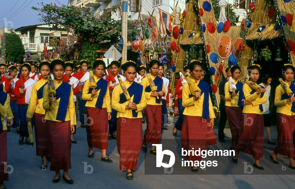 Thailand: Northern Thai women in the Umbrella Festival parade, Bo Sang Umbrella Village, Chiang Mai, northern Thailand