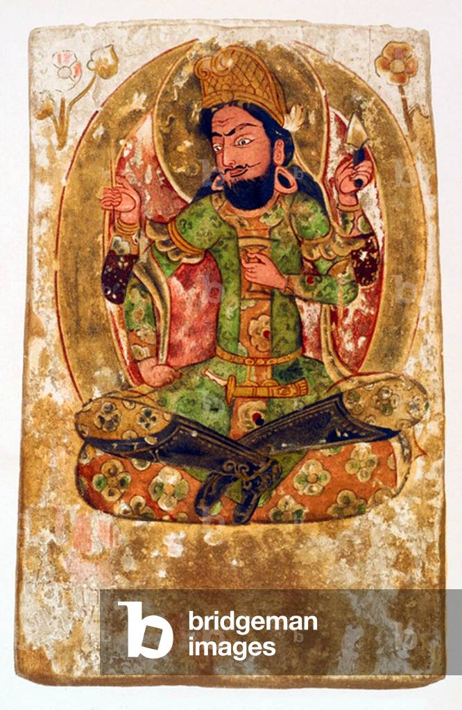 China / Silk Road: Panel from Dandan Oilik thought to represent the Persian hero Rustam as represented in the Shah Nama, 7th-8th century CE