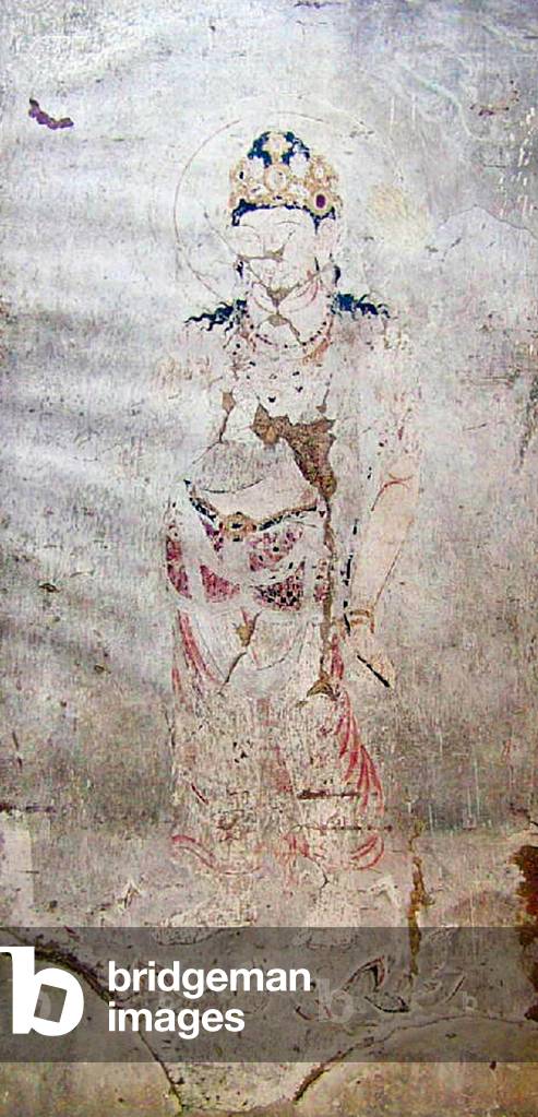 Japan: Lost Horyuji Temple fresco from a pre-1949 photograph: No.4 wall, Bodhisattva.