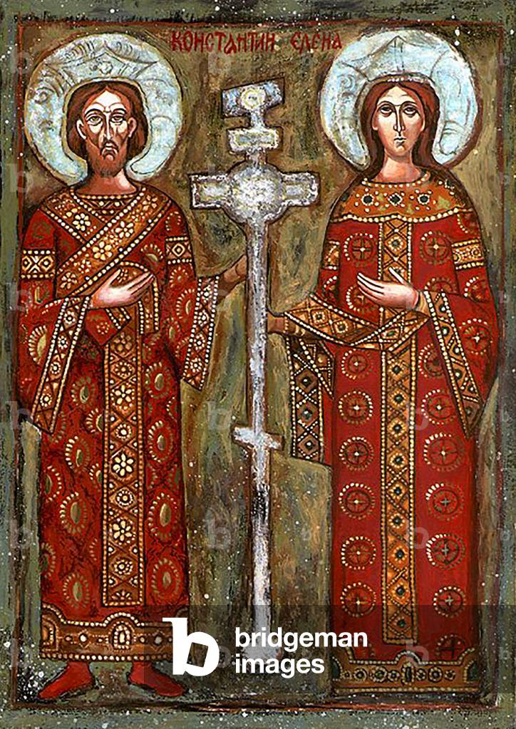 Italy: Eastern Orthodox Bulgarian icon of Constantine the Great (272-337), 57th Roman emperor, and his mother Saint Helena, date unknown, Gdansk