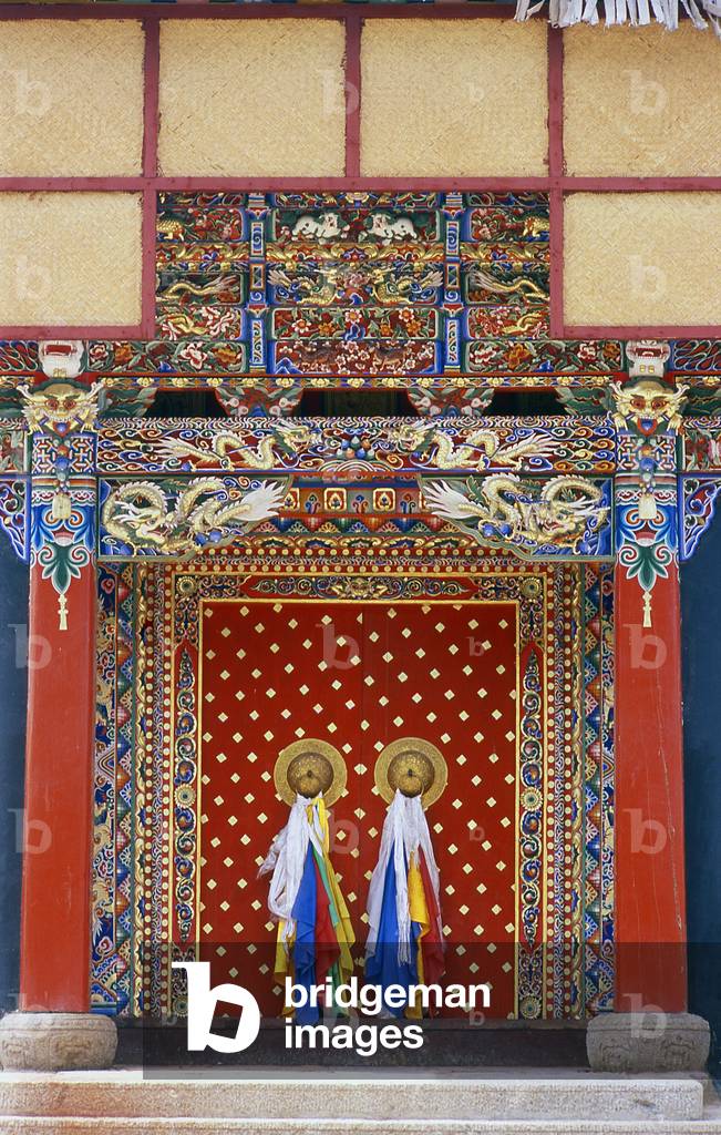 China: Elaborate doorway at Labrang Monastery, Xiahe, Gansu province