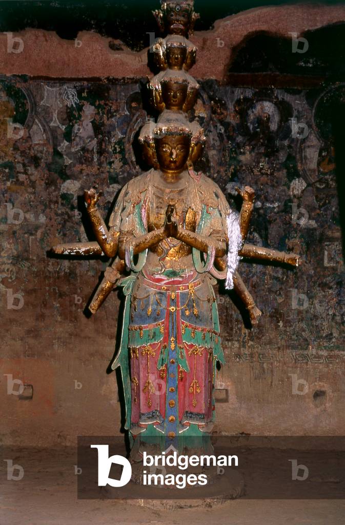 China: An Avalokitesvara (Guanyin) Buddhist stone image, Binglingsi, Yongjing County, Linxia Hui Autonomous Prefecture, Gansu