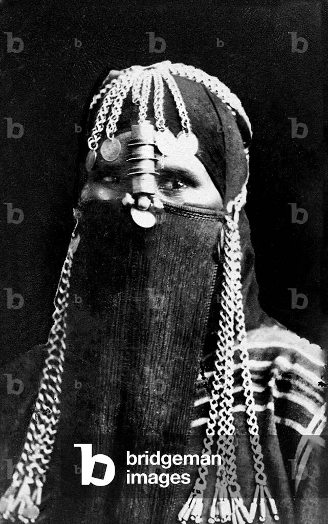 Algeria: Portrait of a veiled Berber woman in Algiers Kasbah, late 19th century.