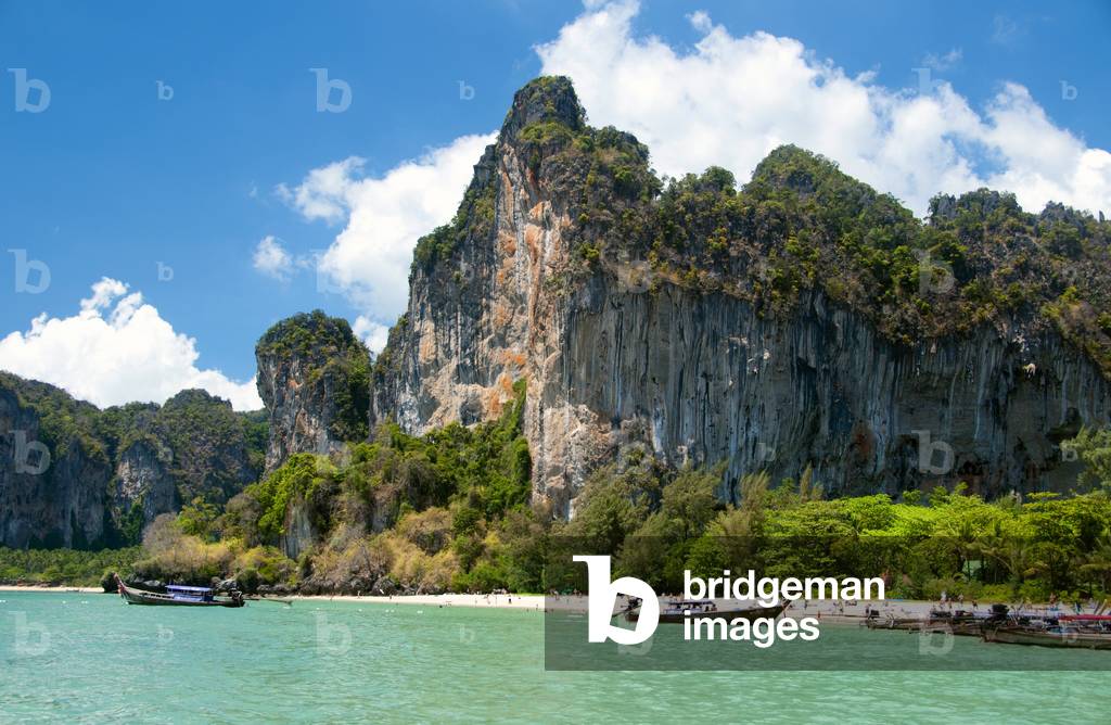 Thailand: Limestone karst outcrops overlook the beach, Hat Rai Leh West, Krabi Coast
