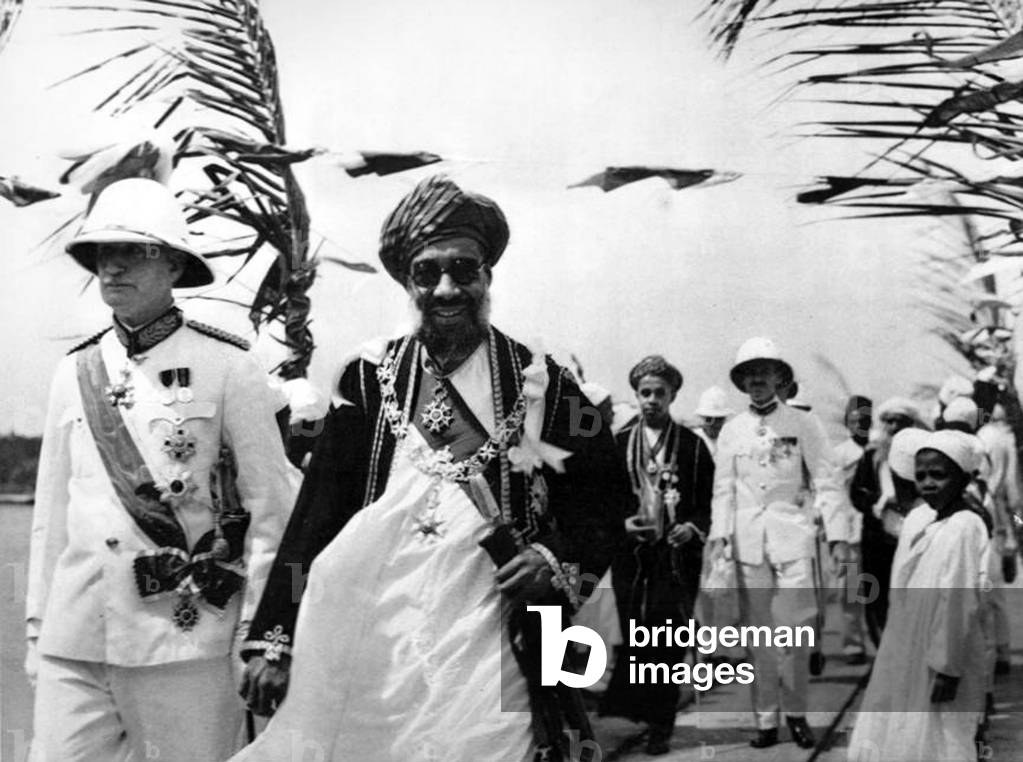 Tanzania / Zanzibar: Sayyid Sir Khalifa II bin Harub Al-Said, Sultan of Zanzibar (r. 1911-1960), at Wete, Pemba Island, c. 1955