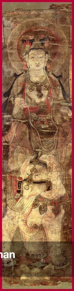 China: The bodhisattva Samantabhadra riding on a white elephant. Dunhuang, 8th-9th century.