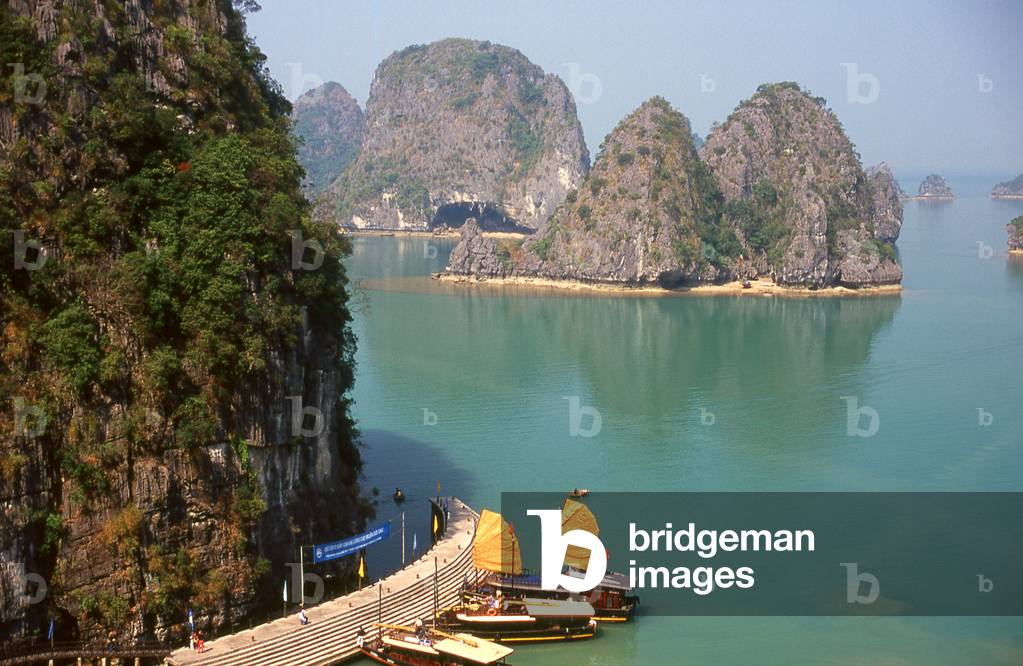 Vietnam: Tourist junks at the Hang Sung Sot (Cave of Awe or Surprise Cave) pier, Halong Bay, Quang Ninh Province