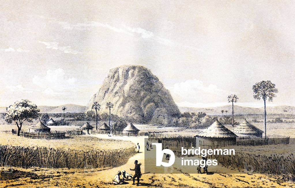 Cameroon: A view of Mbutudi en route to Yola. Heinrich Barth, 'Travels and Discoveries in North and Central Africa', 1857