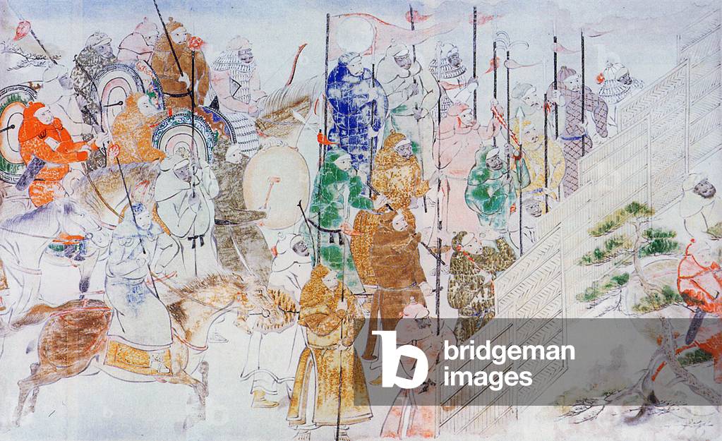 Japan: Mongols and Japanese engaged in warfare; scene from the Moko Shurai Ekotoba (c.1293).